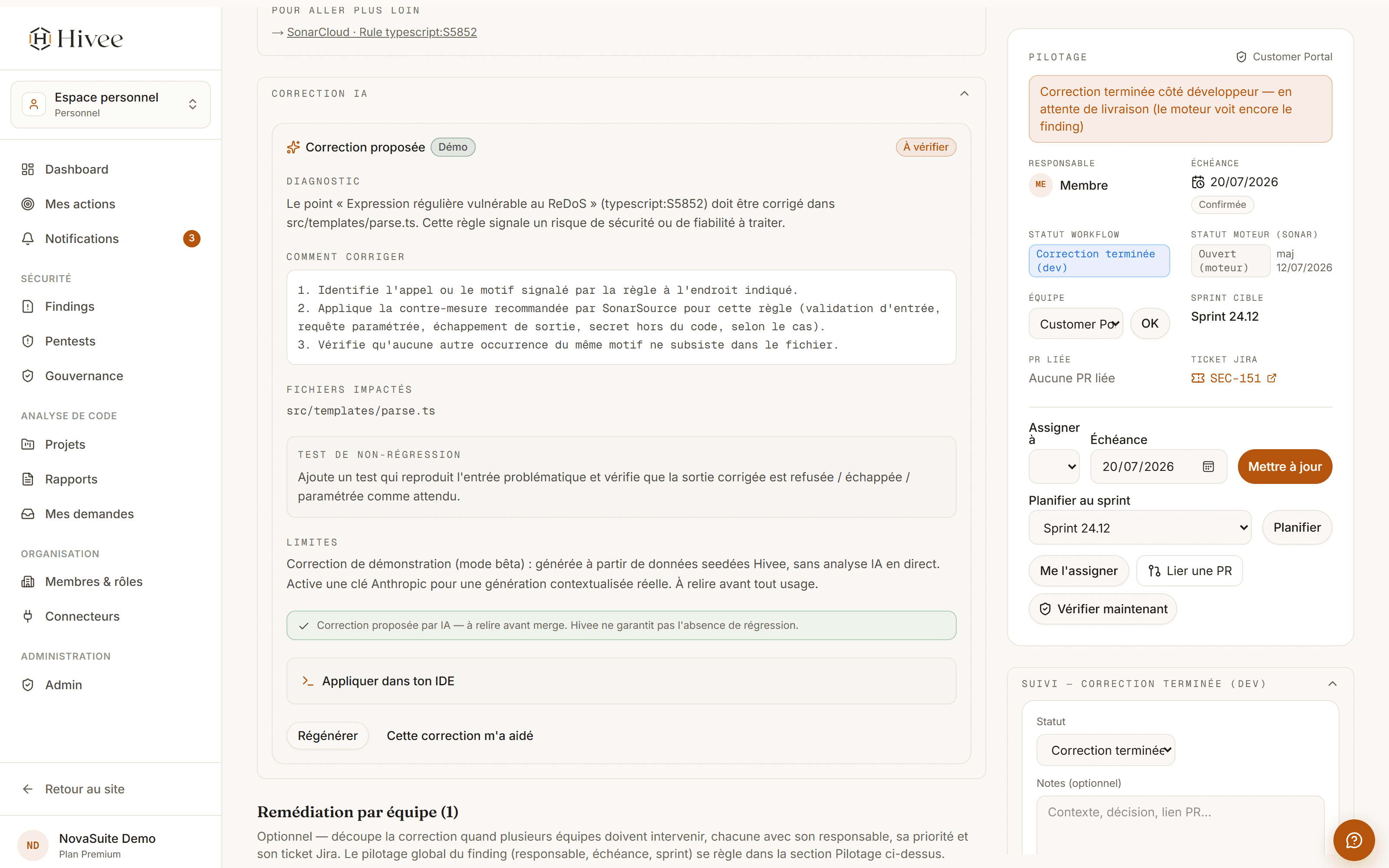 Correction assistée sur un finding